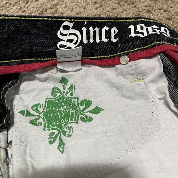 Coogi Jeans Mens 34x33 Dark Wash Baggy Embroidered Yellow Hornet Bee Y2K Hip Hop - Picture 12 of 15